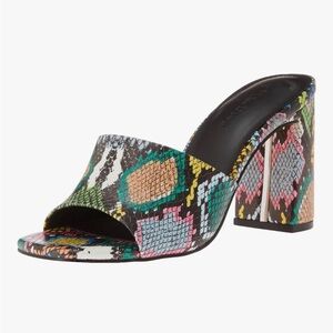 Multicolor Snake-Print Open-Toe Block Heel Mule